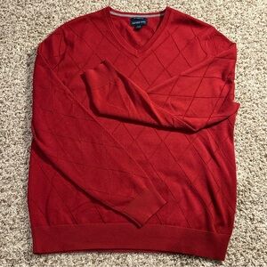 Lands End Mens 100% Supima Cotton V-Neck Sweater Pullover Red Large Tall Diamond